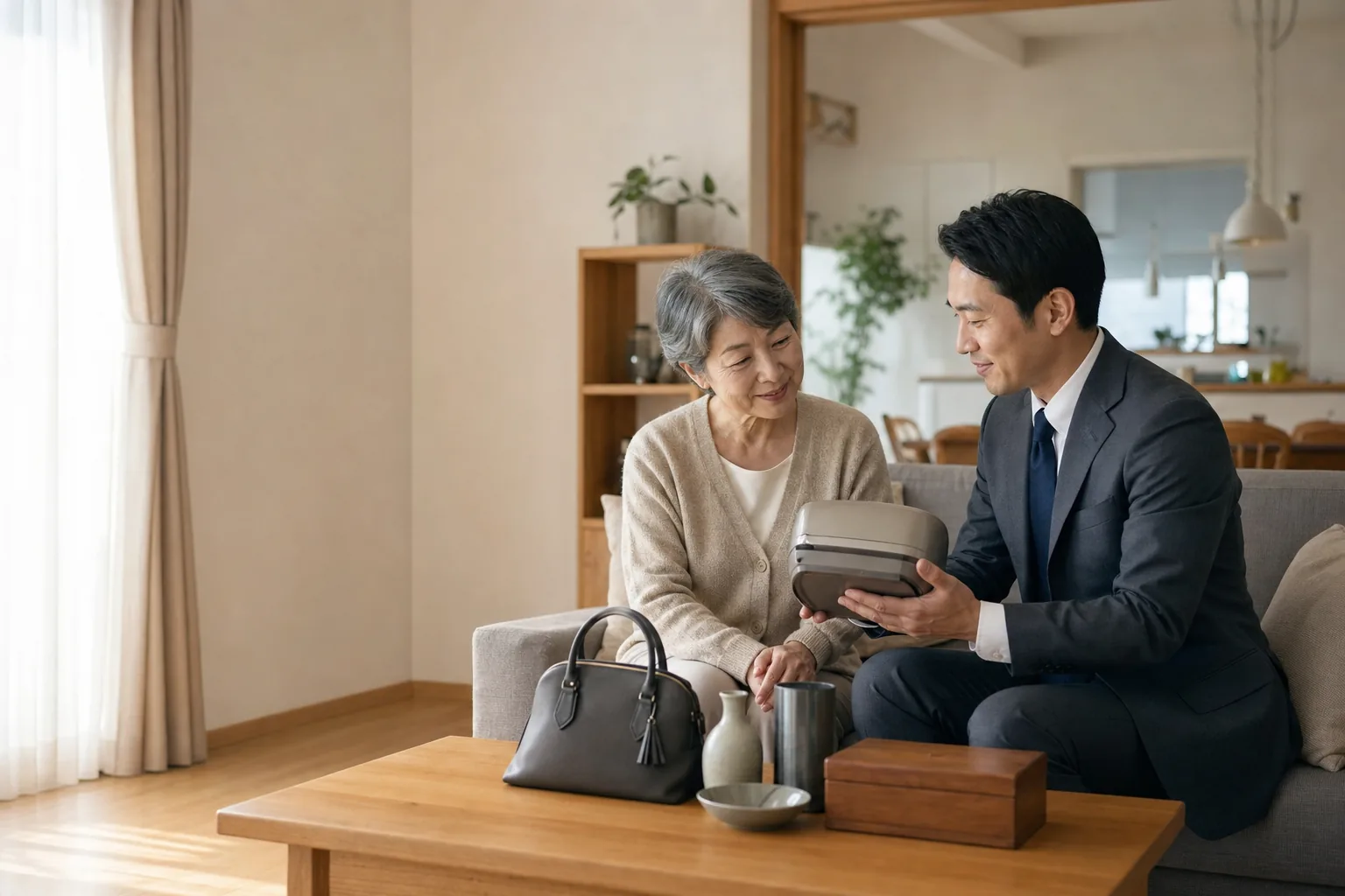 スタッフと一緒に家電を確認する様子